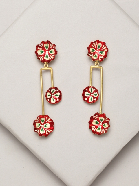 

PANASH Gold-Plated & Red Floral Drop Earrings
