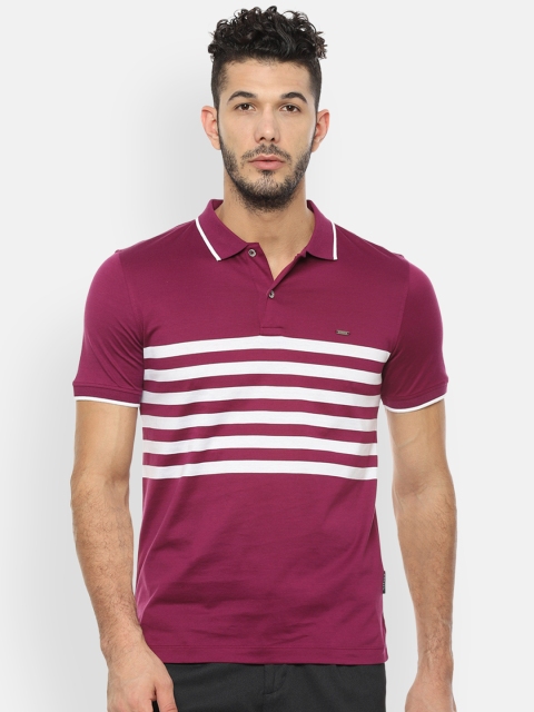 

Van Heusen Men Maroon Striped Polo Collar Pure Cotton T-shirt