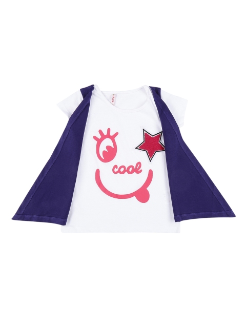 

CHALK by Pantaloons Girls Off-White Blue Printed Round Neck Pure Cotton T-shirt