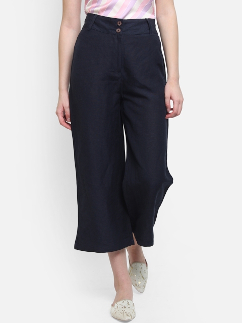 

COVER STORY Women Navy Blue Regular Fit Solid Parallel Trousers