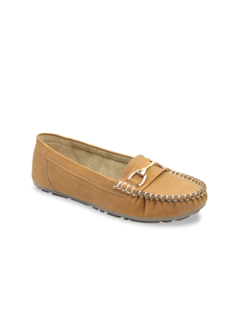 Women Beige Solid Horsebit Loafers