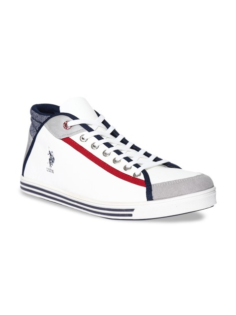 

U.S. Polo Assn. Men Off-White Colourblocked Mid-Top Sneakers