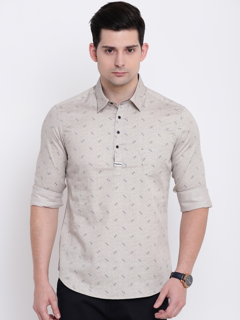 

AC&F Men Beige Slim Fit Printed Casual Shirt