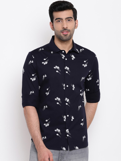 

AC&F Men Blue Regular Fit Printed Casual Shirt