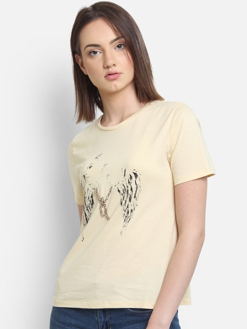 

COVER STORY Women Yellow Printed Round Neck T-shirt