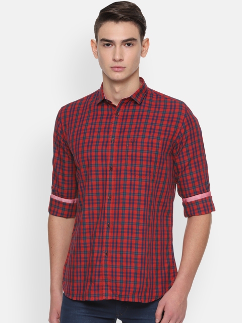 

Allen Solly Men Orange & Navy Blue Slim Fit Checked Casual Shirt