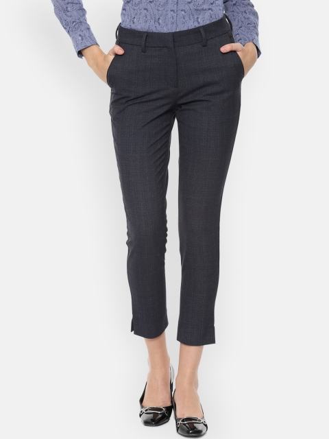 

Allen Solly Woman Women Navy Blue & Grey Slim Fit Checked Cigarette Trousers