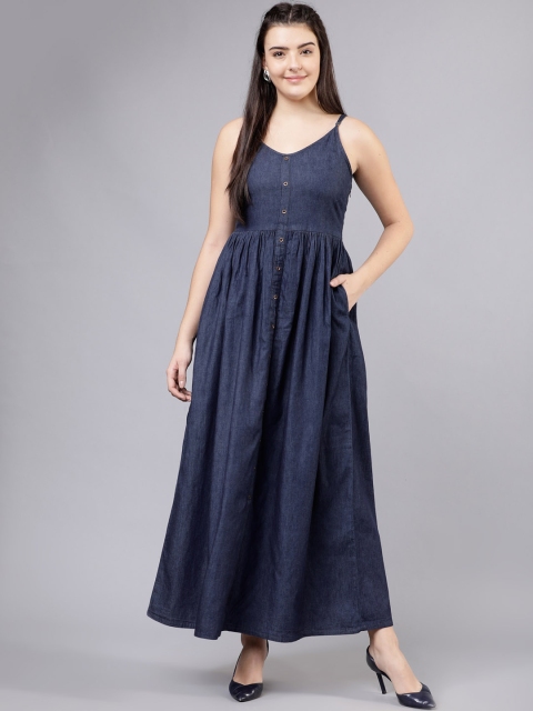 Navy Blue Cotton Maxi Dress