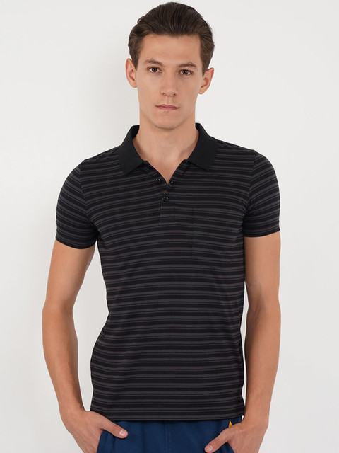 

Sweet Dreams Men Black Striped Lounge Tshirt 8907668760173