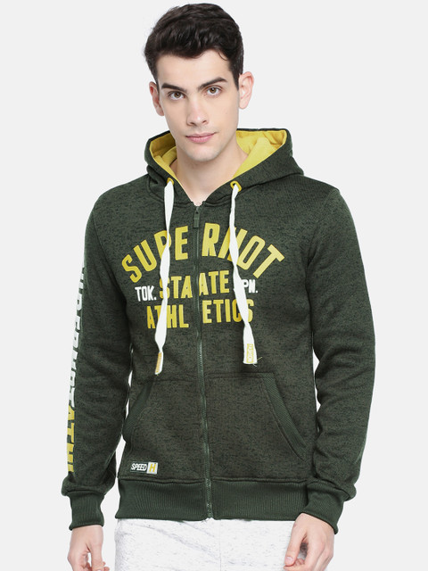

The Indian Garage Co Men Green Printed Hooded Sweatshirt