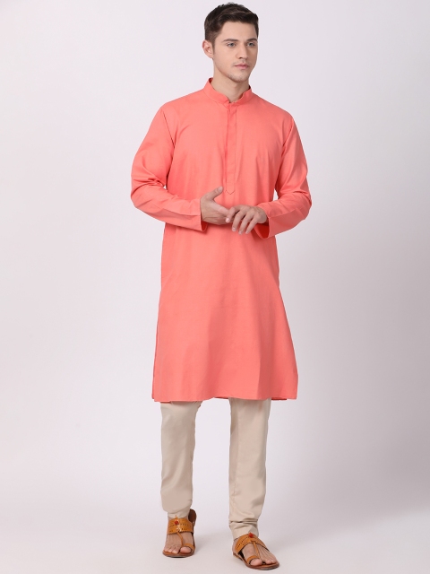 TABARD Men Pink Solid Straight Kurta