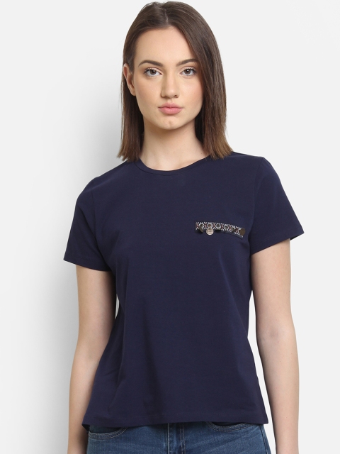 

COVER STORY Women Navy Blue Printed Round Neck T-shirt