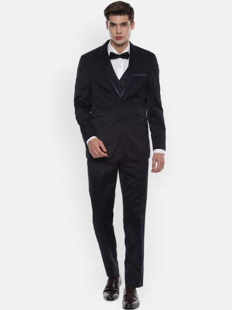 

Van Heusen Men Navy Black Self-Design Three-Piece Suit