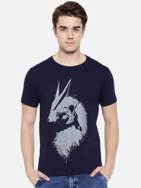 

Bushirt Men Navy Blue Printed Round Neck T-shirt