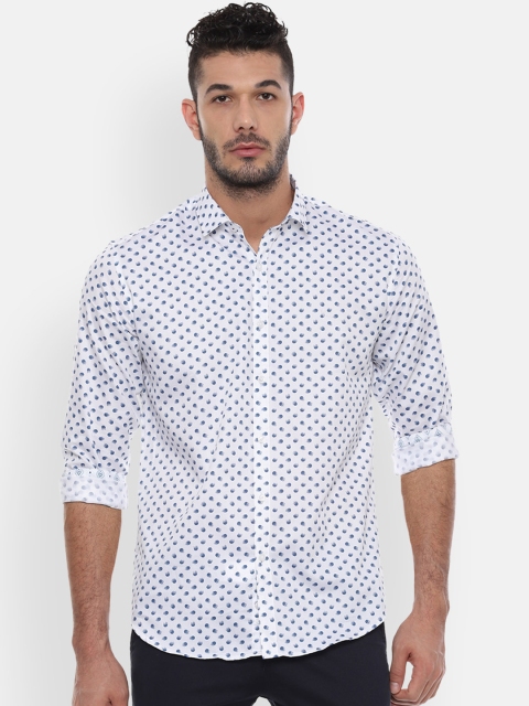 

V Dot Men White & Blue Slim Fit Printed Casual Shirt
