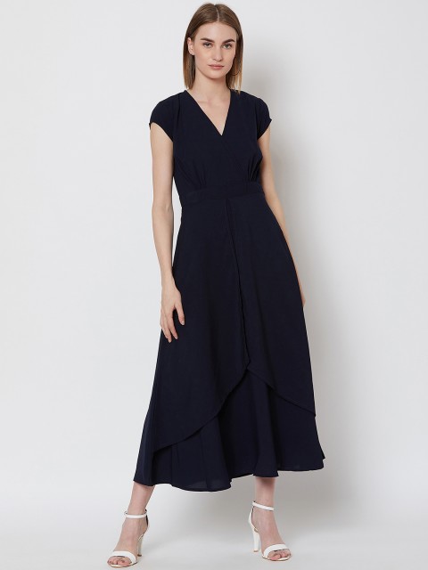 

Nun Women Navy Blue Solid Wrap Dress