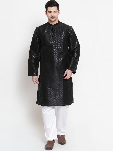 

NEUDIS Men Black Woven Design Jacquard Straight Kurta