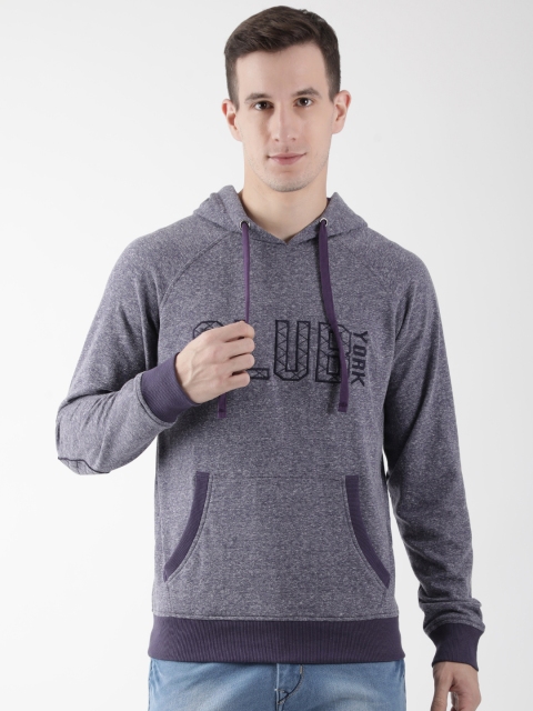 

Club York Men Purple Self Design Hooded Sweatshirt