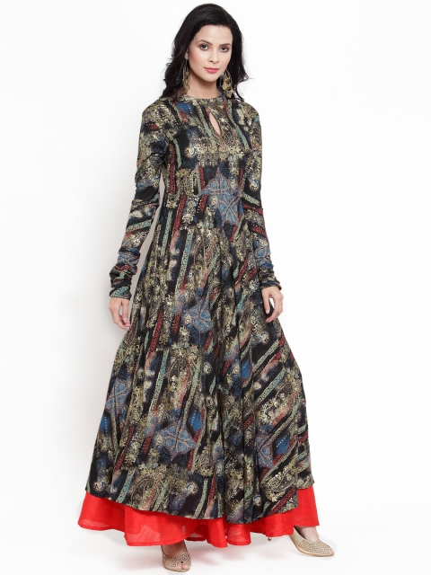 

Get Glamr Women Multicoloured Printed A-Line Layered Kurta Dress, Multi