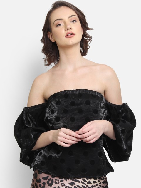 

COVER STORY Women Black Polka Dot Print Bardot Top