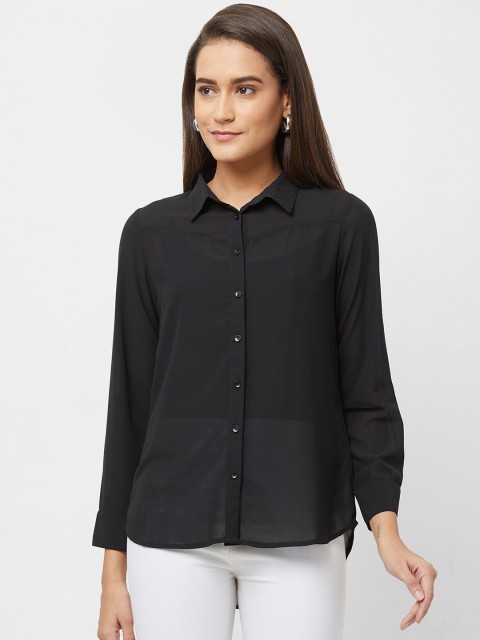 

109F Women Black Regular Fit Solid Casual Shirt