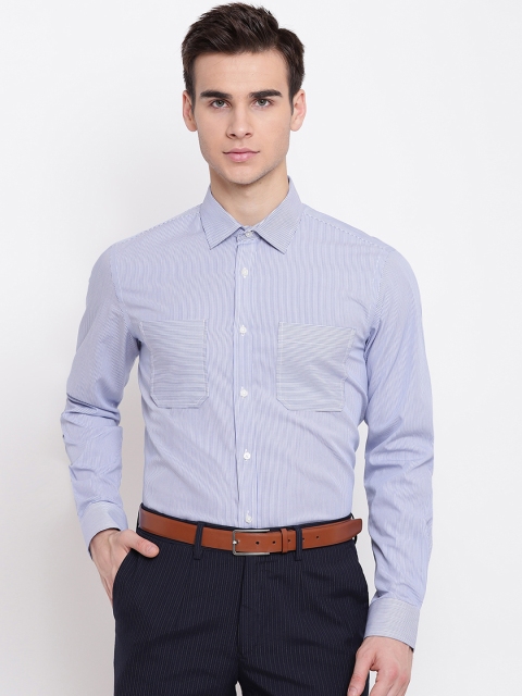 

AC&F Men Blue & White Slim Fit Striped Formal Shirt
