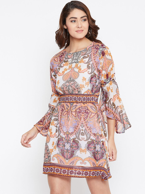 

AASK Women Off-White & Brown Printed Fit and Flare Dress
