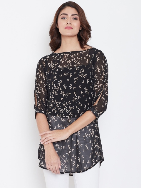 

Aask Women Black and Beige Color Floral Printed Georgette Tunic