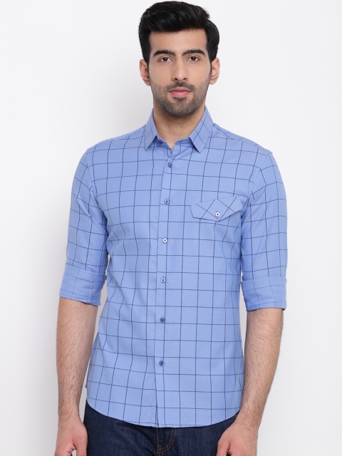 

AC&F Men Blue Slim Fit Checked Casual Shirt