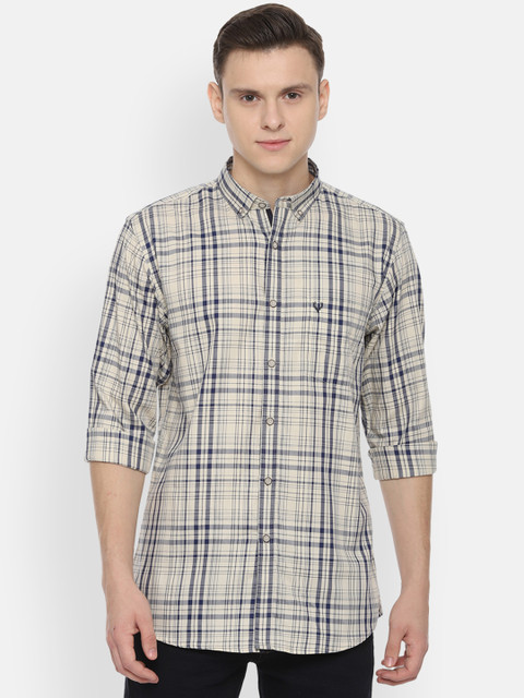 

Allen Solly Men Beige & Navy Blue Slim Fit Checked Casual Shirt