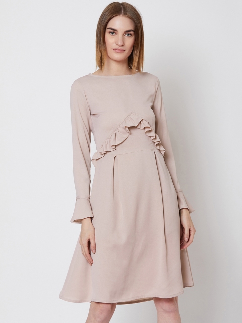 

Nun Women Beige Solid Fit and Flare Dress