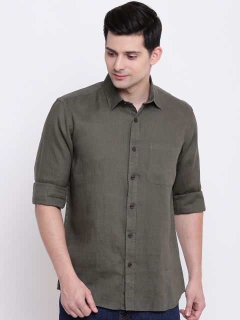 

AC&F Men Olive Green Manhattan Regular Fit Solid Casual Shirt