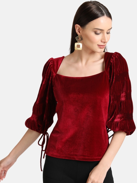

Kazo Women Red Solid Velvet Styled Back Top