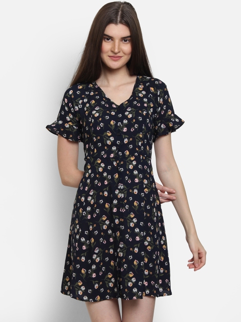 

COVER STORY Women Navy Blue Floral Print Fit and Flare Dress