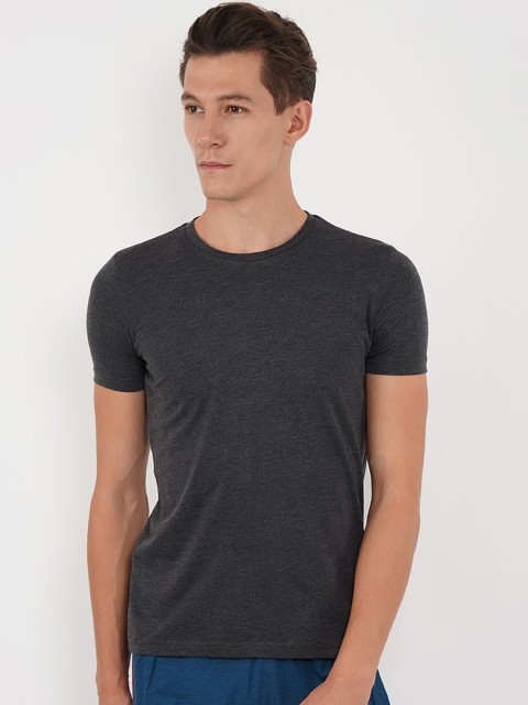 

Sweet Dreams Men Charcoal Grey Solid Round Neck Lounge Tshirt