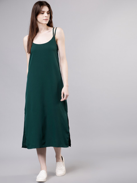 

Tokyo Talkies Women Solid Green A-Line Dress