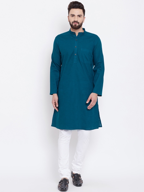 

even Men Green Solid Straight Kurta