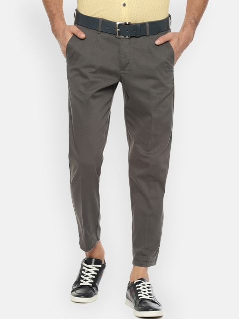 Allen Solly Men Grey Slim Fit Self Design Regular Trousers