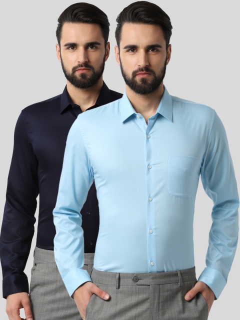 

Peter England Men Pack of 2 Slim Fit Solid Formal Shirt, Blue