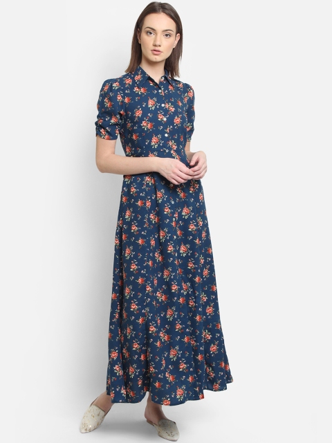 

COVER STORY Women Floral Printed Navy Blue Shirt Dress
