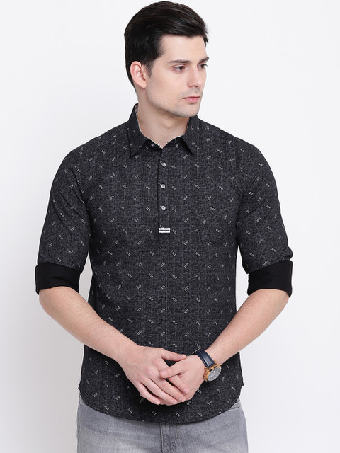 

AC&F Men Black Slim Fit Printed Casual Shirt