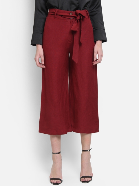 

COVER STORY Women Maroon Regular Fit Solid Parallel Trousers