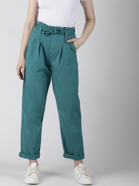 

Blue Saint Women Green Regular Fit Solid Peg Trousers