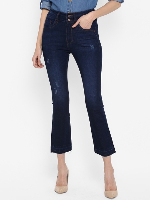 

FOSH Women Blue Flared Mid-Rise Low Distress Jeans