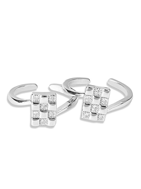 

ZAYN Women 925 Sterling Silver Set of 2 Silver-Plated Stone-Studded Toe Rings