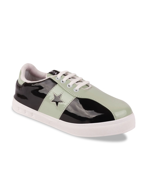 

FAUSTO Women Green & Black Colourblocked Lightweight Sneakers