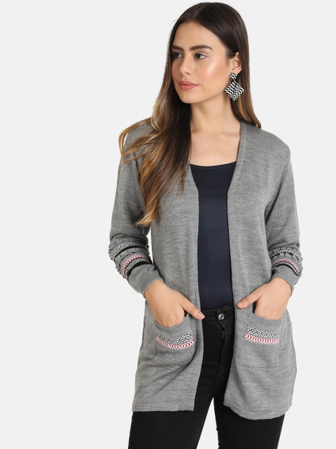 

VividArtsy Women Grey Solid Open Front Shrug