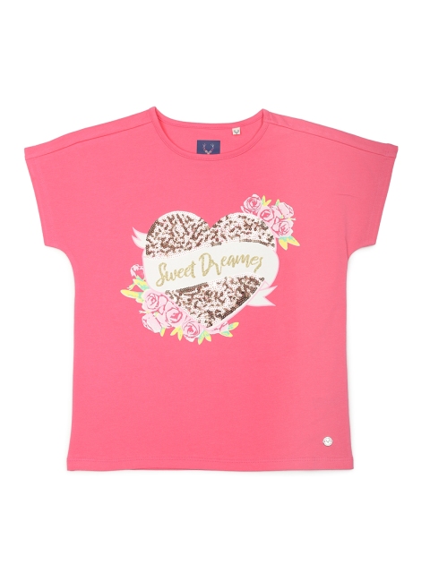 

Allen Solly Junior Girls Pink Printed Round Neck T-shirt