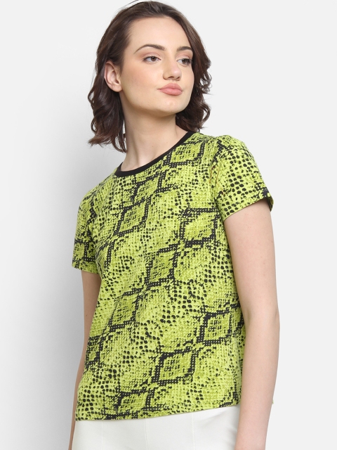 

COVER STORY Women Green & Black Printed Round Neck T-shirt
