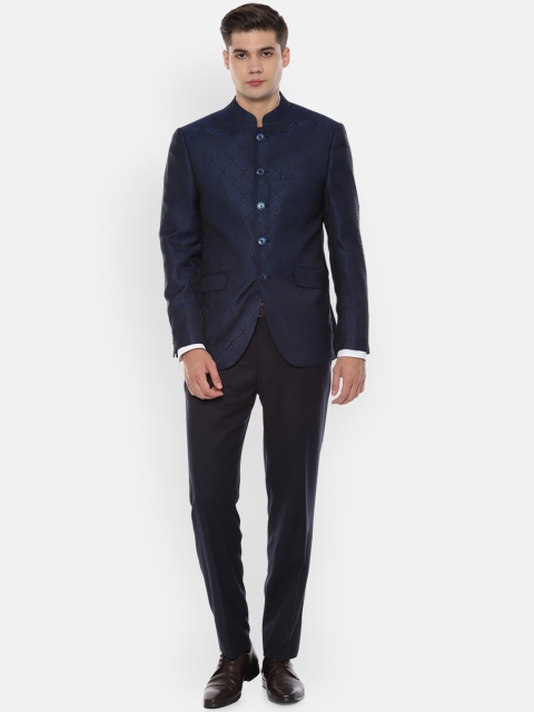 

Van Heusen Men Navy Blue and Black Self-Design Two-Piece Suit